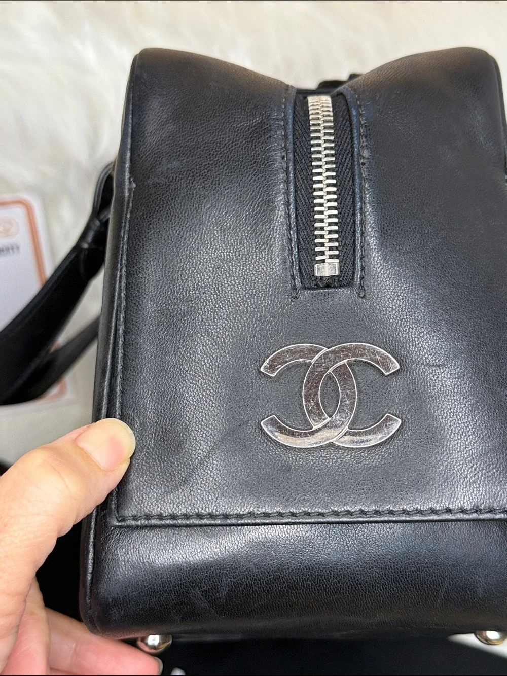 CHANEL Black Quilted Leather Top-Handle Bag